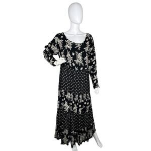 Rona Patchwork Tiered Maxi Rayon Kaftan Dress Bohemian Lagenlook Neutral Size M